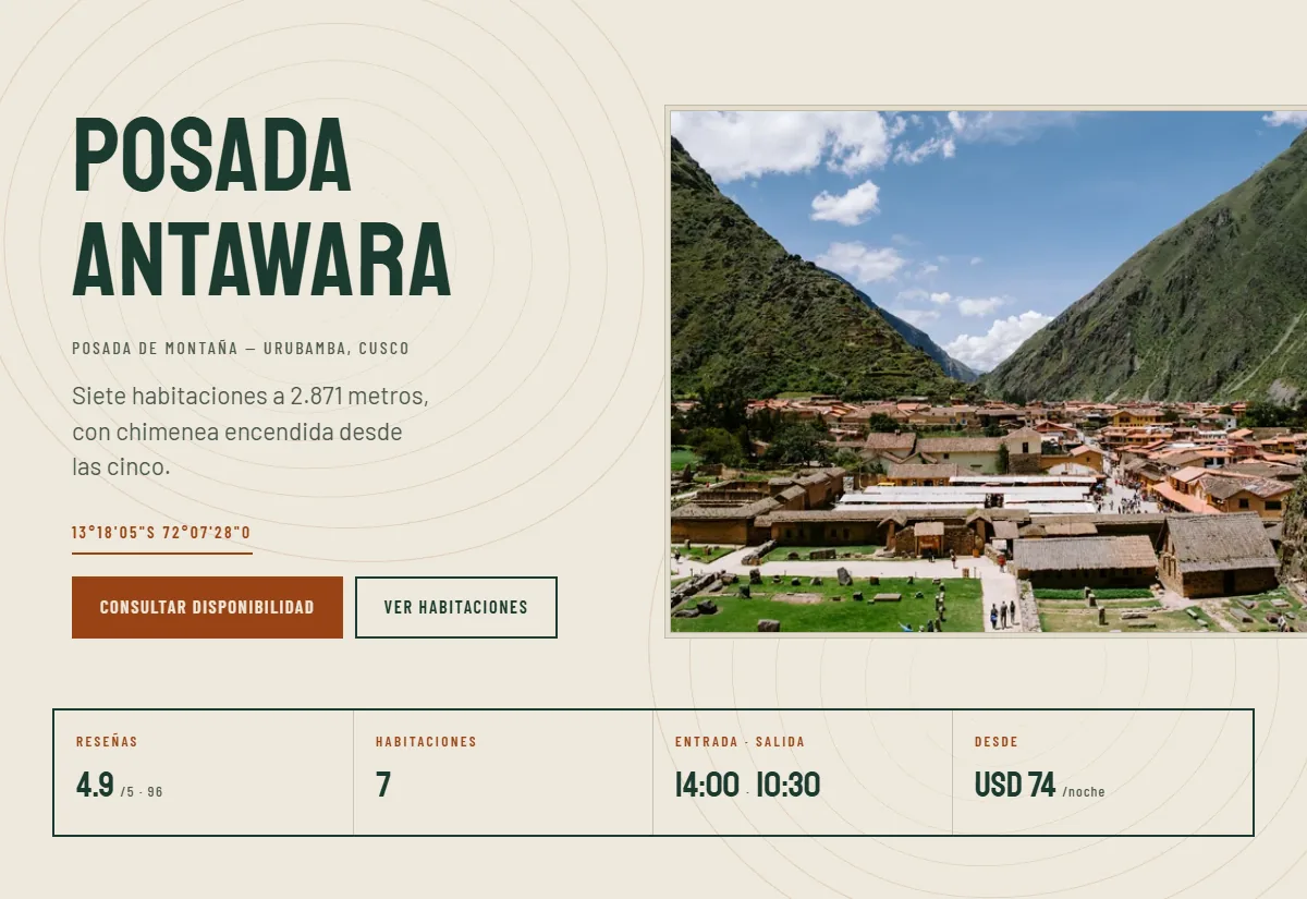 El sitio de Posada Antawara, posada de montaña.